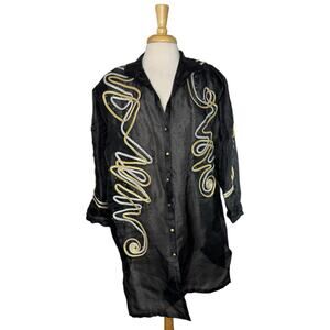 Vintage 80s NOMI RUBINSTEIN Couture Art Organza Jacket Black Gold Size XXXL 3X